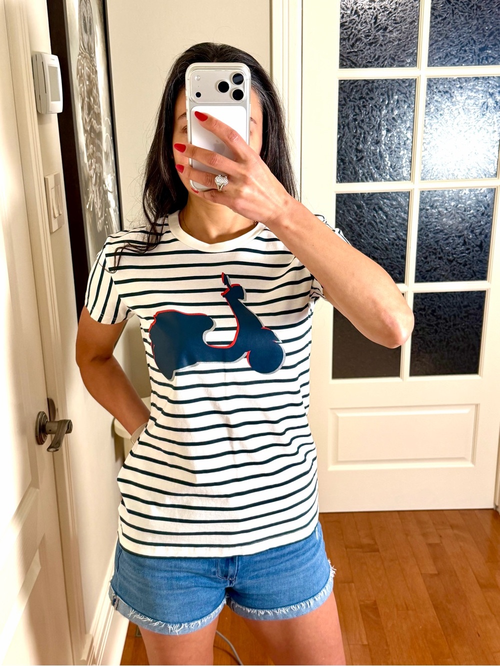 NWOT❗️Vespa Navy Logo Crewneck Tee - White with Navy Trim
